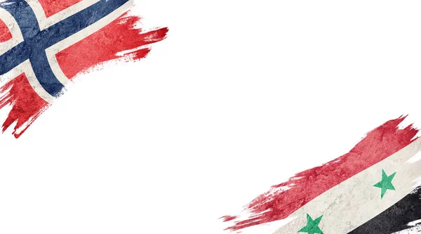 Flaggen Norwegens und Syriens auf weißem Hintergrund — Stockfoto